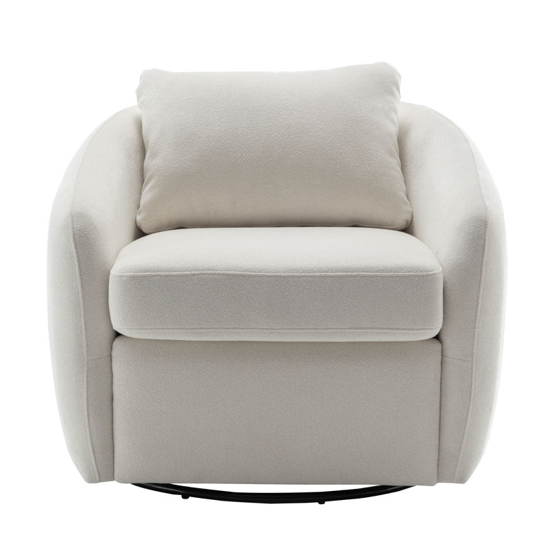 Fauteuil demi-tonneau pivotant rembourré Balvir, Crème, Mélange de polyester