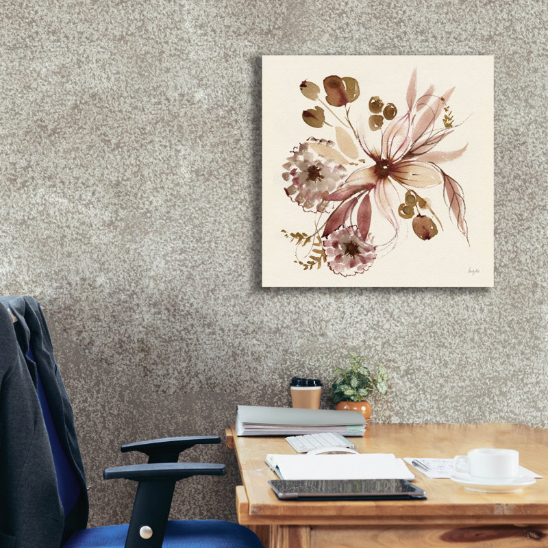 "Epia Graffiti" sépia floral "par Kristy riz, art mural sur toile, H 26 po x l 26 po x P 1,5 po