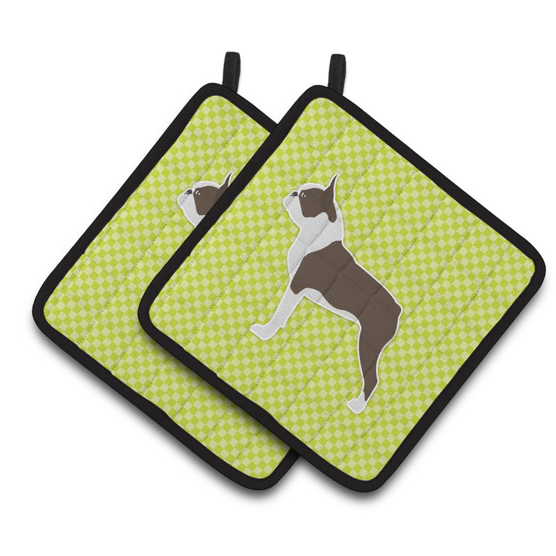 Winston Porter Gingham Polyester Potholder Set, Green