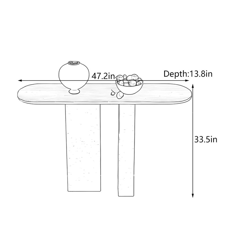 Table d'entrée Wabi-Sabi, H 33,5 po x l 47,2 po x P 13,8 po