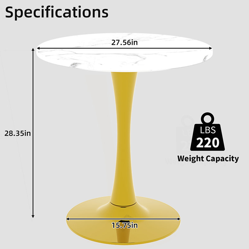 Table d'appoint ronde avec piédestal conique, Blanc, Doré