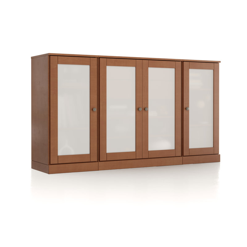 100% Solid Wood 65" Sideboard with Frosted Glass Doors, 2-Drawers and Adjustable Shelves, Mocha