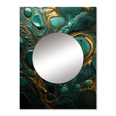 Annelouise Spiritual Stone Malachite Renewal I - Stone Geode Decorative Wall Mirror, Traditional Mirror, Printed Metal Art