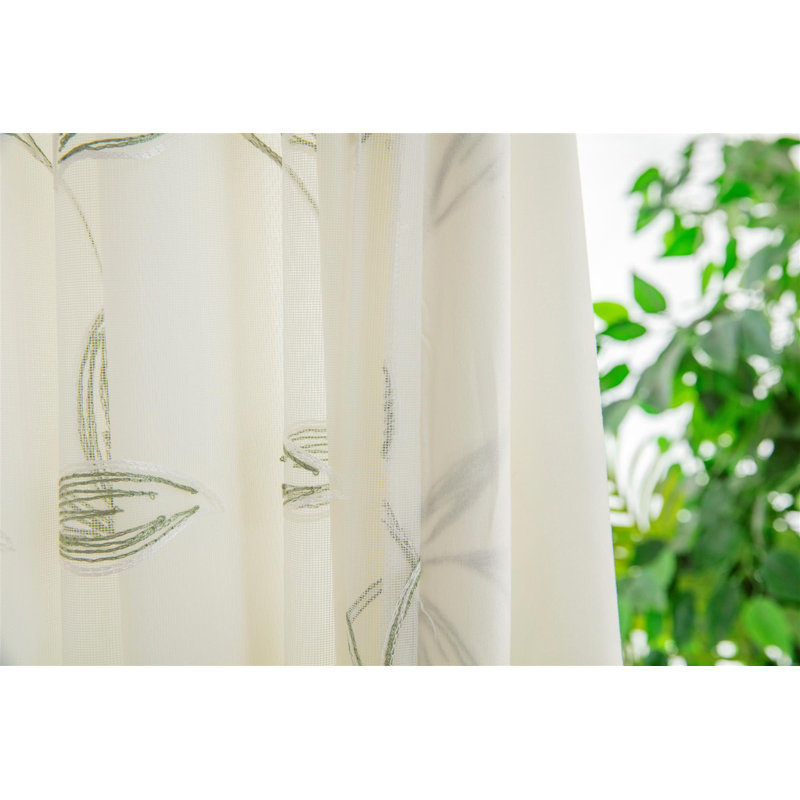 Zapata Leaf Embroidered Voile Curtains Pencil Pleat Pair, 147cm Width x 137cm Drop, Green