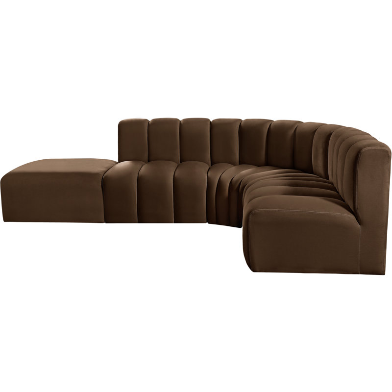 Isleen Upholstered Curved Sectional with Ottoman Reversible, Brown Velvet