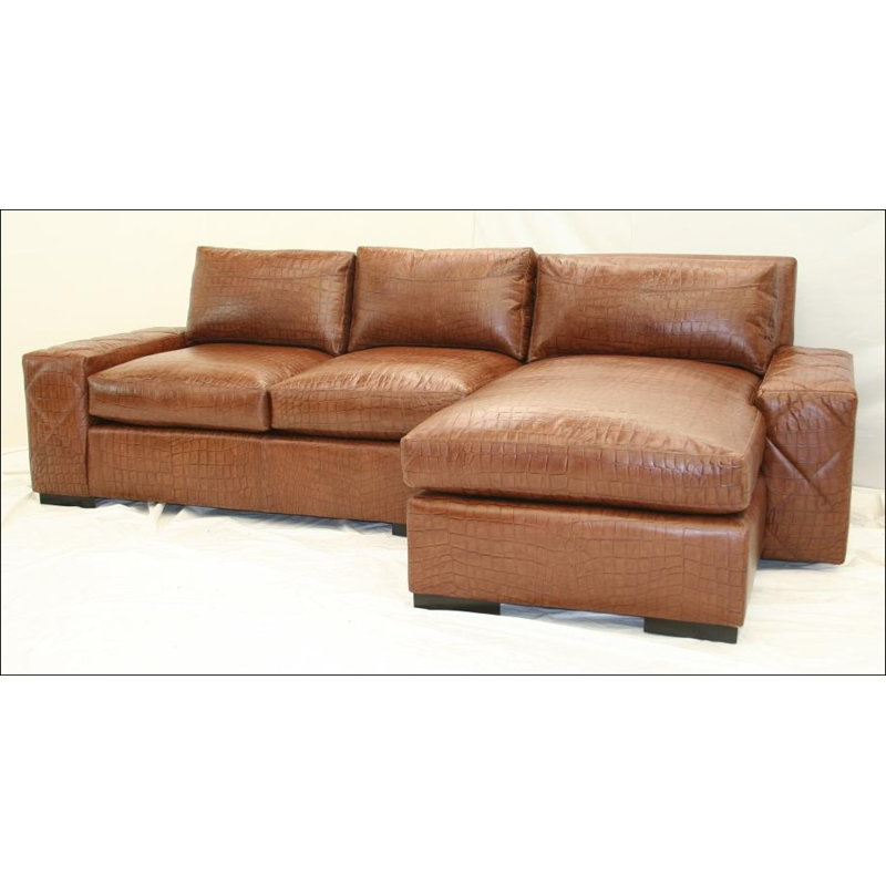 Leather Sectional, Croc Gator Brown, Pewter