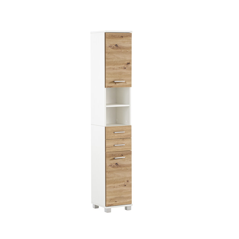 Hafley Bathroom Cabinet, Matte White/Artisan Oak Decor/Silver