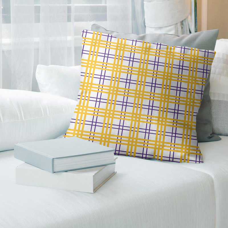 Housse de coussin d'extérieur carré R-Baltimore Football, 14 po x 14 po, Blanc / mauve / doré
