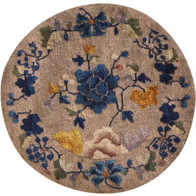 Antique Art Deco Small Scatter Size Wool Taupe Rug