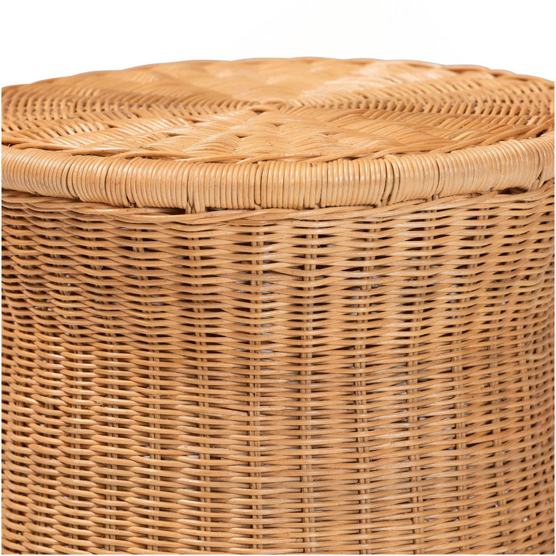 Table de bout ronde en rotin naturel - Table d'appoint en forme de tambour en osier tissé à la main pour le salon ou la véranda, miel clair