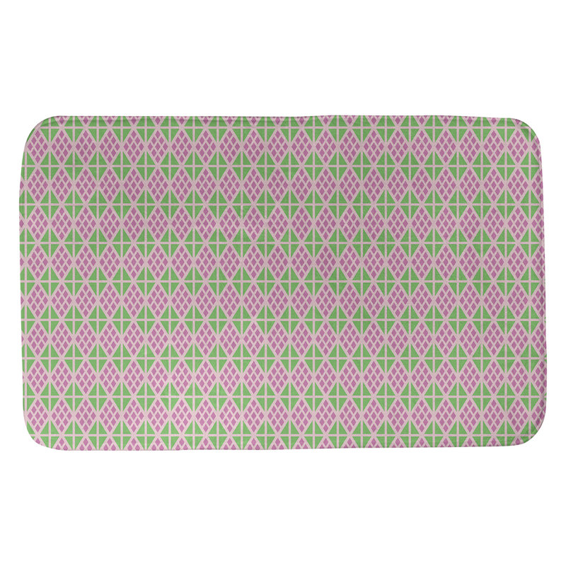 Tapis pour salle de bain diamants Leffel, l 17 po x L 24 po, Rose / Vert