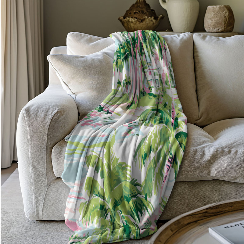 Motif de balise maritime - 1 pièce Sherpa Premium, L 50 po x L 60 po, Feuille rose-vert