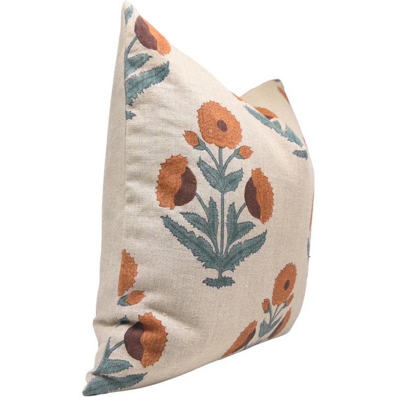 Linen Pillow Cover, 24" x 24", Square, Orange Floral 2