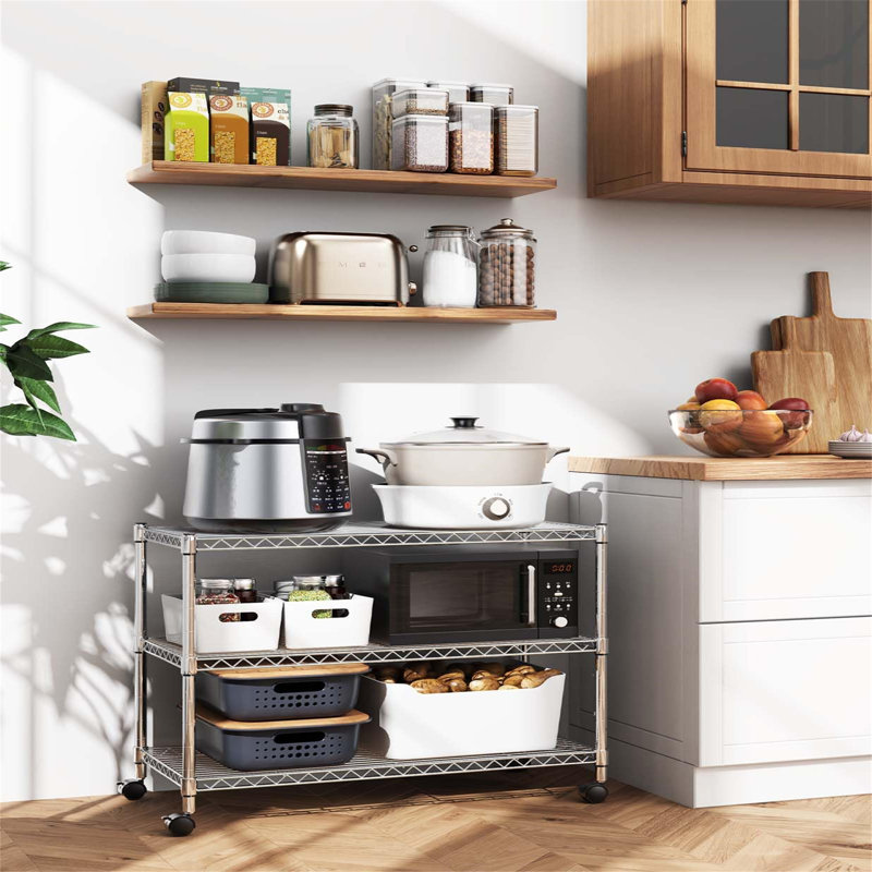 Simple Deluxe 3-Shelf Heavy Duty Storage Shelving Unit, With Height Adjustable Shelves And Levelling Feet, 340 Kg Max Weight, 44H Cm, Chrome