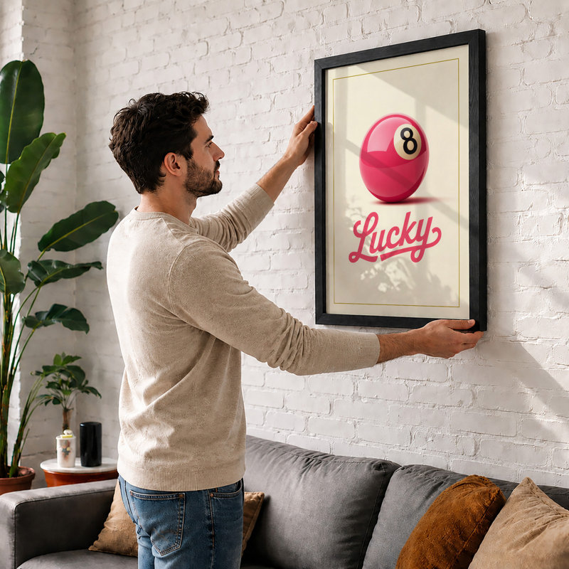 Lucky Number Eight Retro - Framed Print, Unframed, A3 - 42.0 x 29.7 cm