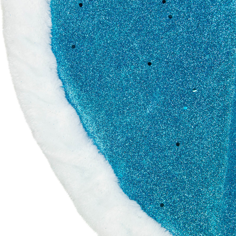 20" Blue Glittered Mini Christmas Tree Skirt with Faux Fur Trim