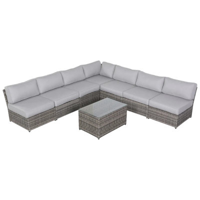 Ensemble de conversation de terrasse en osier pour 6 personnes avec coussins entièrement assemblé