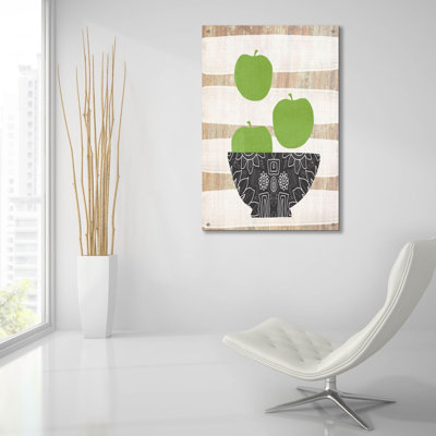 «Green Apples On Wood» par Linda Woods, art mural en verre acrylique