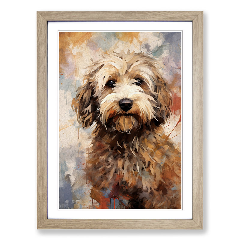Labradoodle Gestural - Framed Print, Oak Framed, 46cm H x 34cm W x 2" D