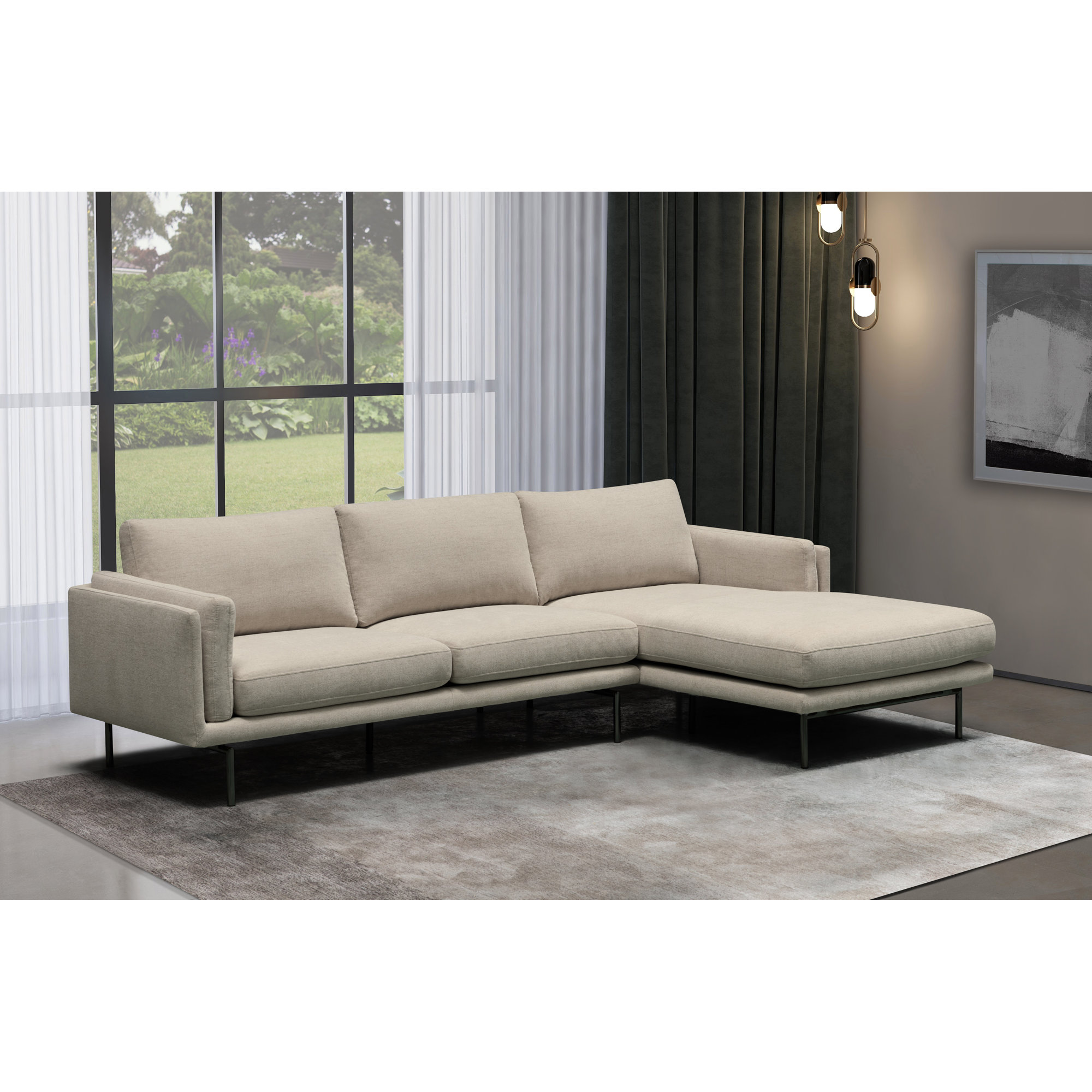 Elenora Upholstered Chaise L-Sectional, Beige Performance