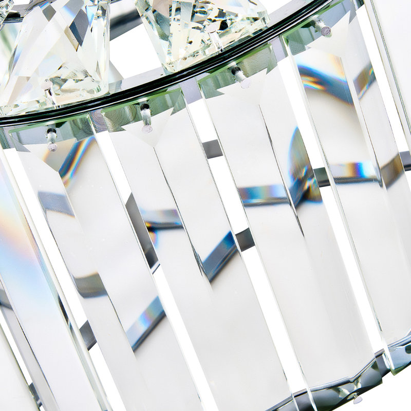 Plafonnier semi-encastré cylindrique en cristal à 1 lumière à intensité variable, Chrome, Une lumière
