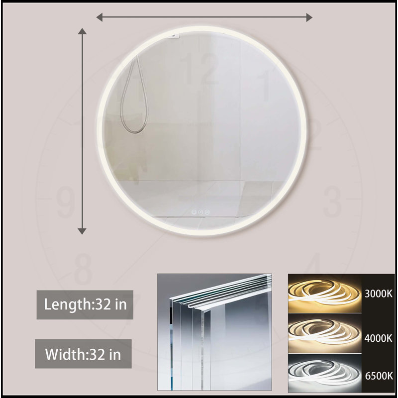 Miroir de salle de bain élégant en acrylique rond à cadre DEL avec caractéristiques avancées