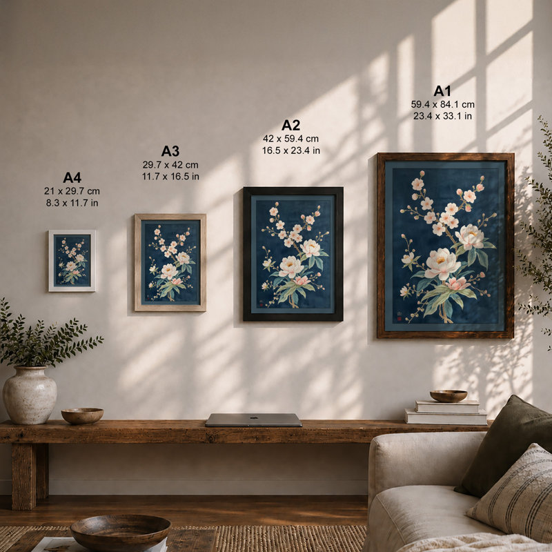 Cascading Floral Study Botanical - Framed Print, A1 - 84.1 x 59.4 cm, Black