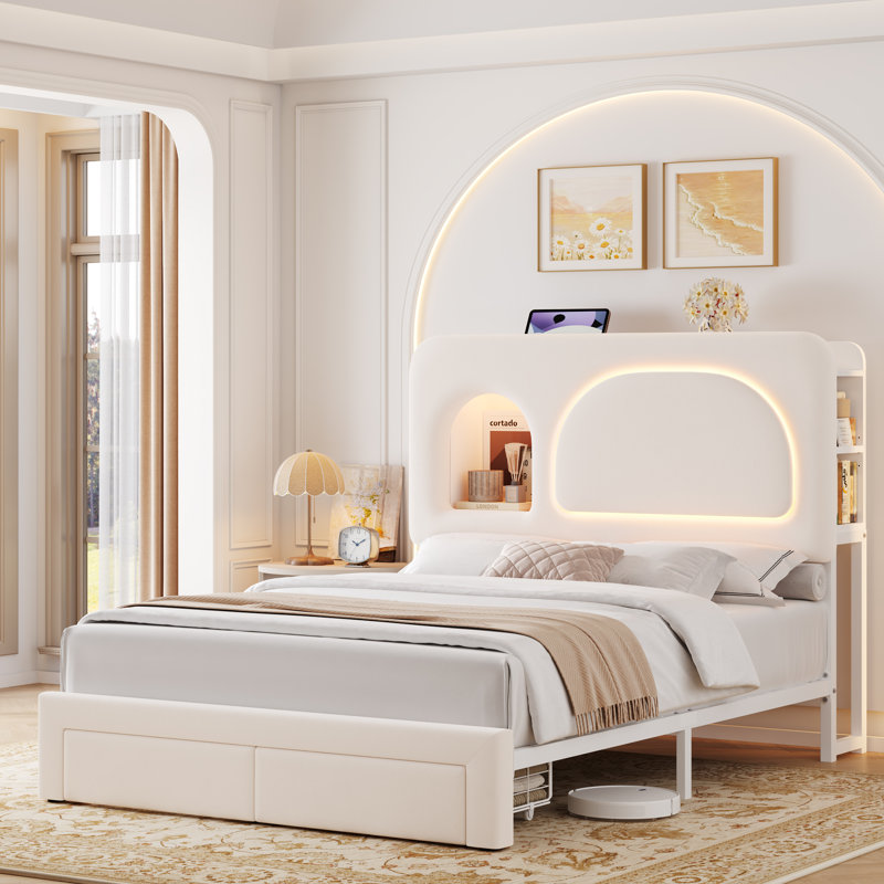Lit avec rangement Arch, Grand lit, Beige