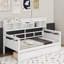 Lit de jour simple, support en lattes de bois, avec tablettes de chevet et deux tiroirs