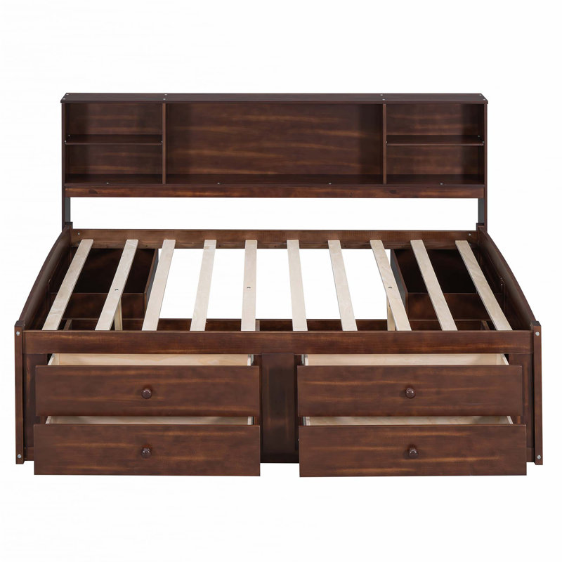 Wooden Captain Bed with Built-in Storage Shelves