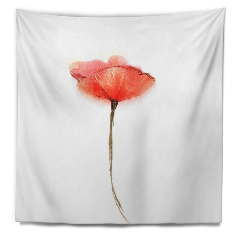 Tapisserie aquarelle grande fleur de coquelicot rouge, H 32 po x l 39 po