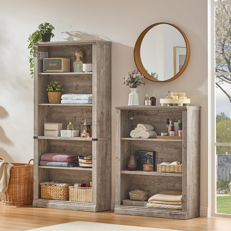  70-Inch 5-Tier Farmhouse Bookshelf Set of 3, (5 Shelves) 70"H x 31.5"W x 11.9"D, Gray