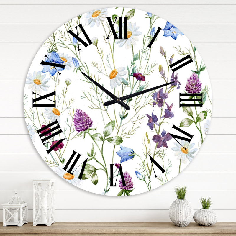 Horloge murale traditionnelle camomille et trèfle sauvage I, Grand