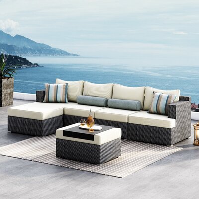 Aivo 6 Piece Rattan Seating Group with Sunbrella Cushions -  Brayden Studio®, B051D4EB02204343AE58655567A70CA5