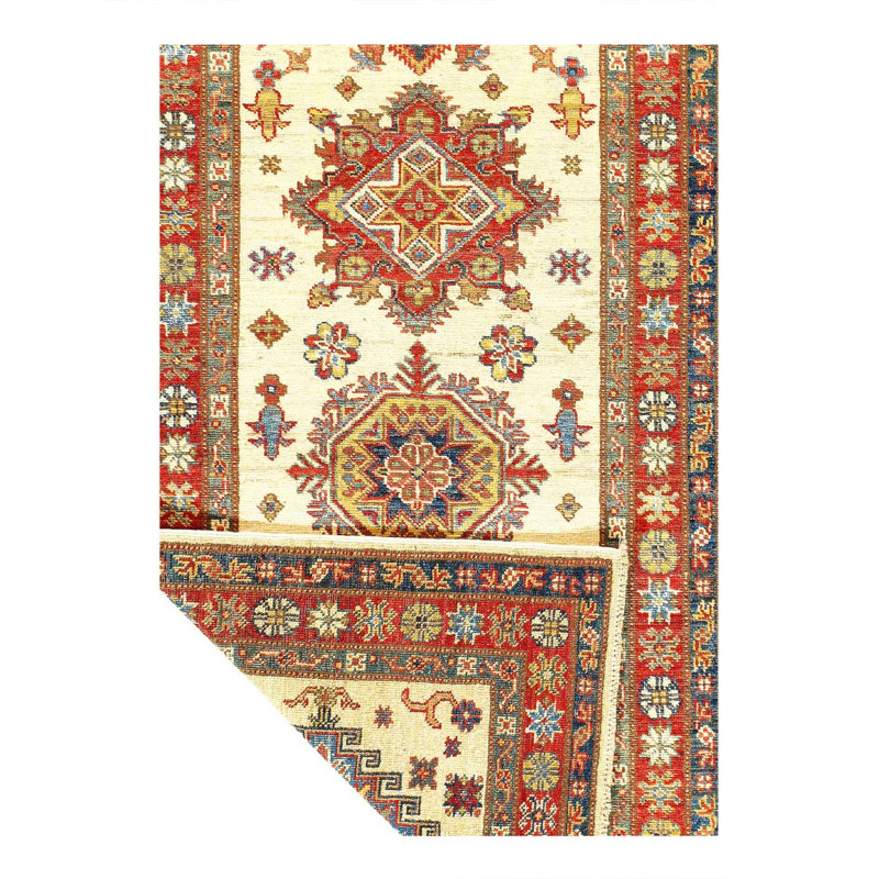Tapis de couloir beige / rouille en laine noué à la main 2 pi 7 po x 12 pi 7 po Oriental