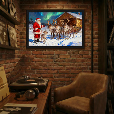 Christmas Santa Claus With Reindeer And Sleigh