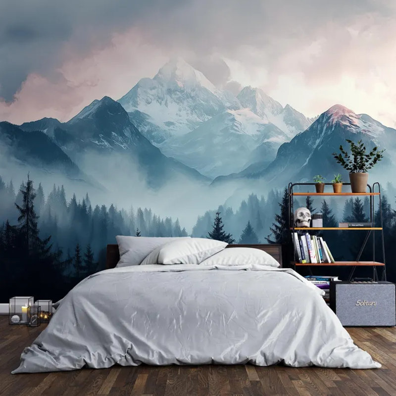 Misty Alpine Mountain Forest, L 108 po x l 160 po