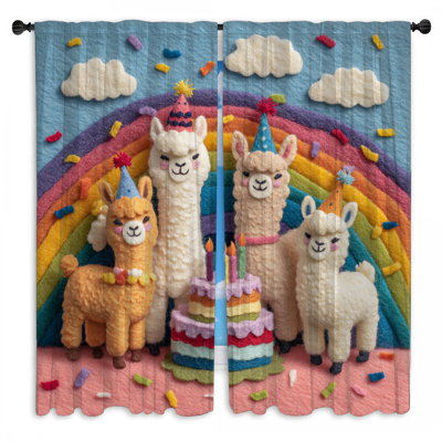 Rideaux de fenêtre Felt Llamas Birthday Cake