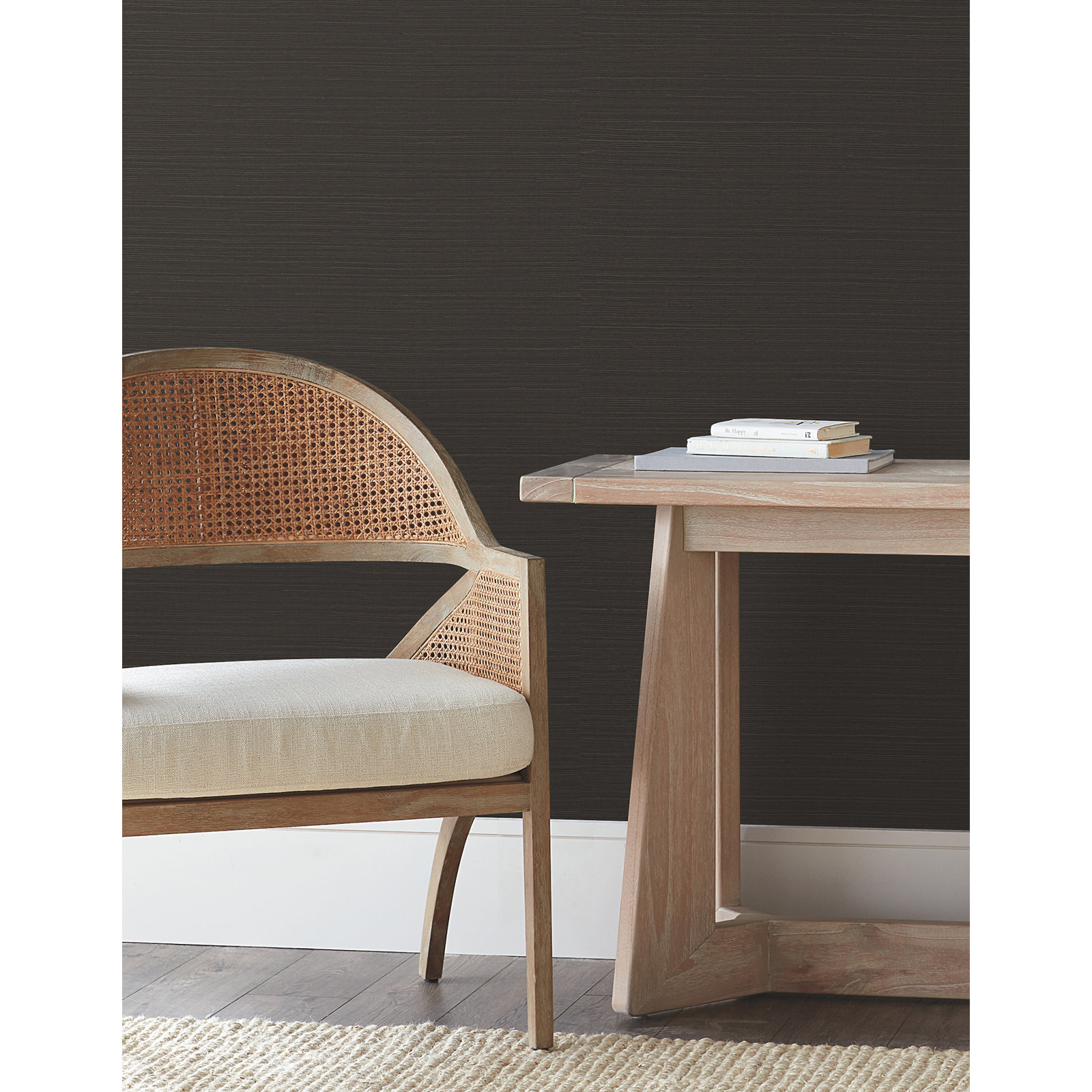 Natural Sisal Peel and Stick Grasscloth Wallpaper, Black