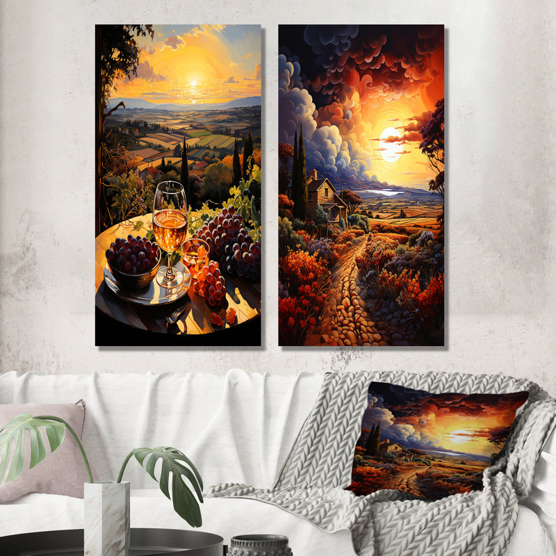 «French Vineyard Symphony Pointillism» «French Vineyard Symphony Pointillism» 2 - pièces sur, Toile tendue, H 40 po x l 40 po