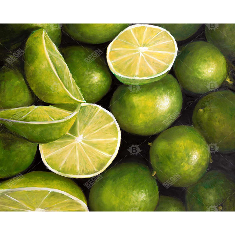 Basket Of Limes Print On Canvas