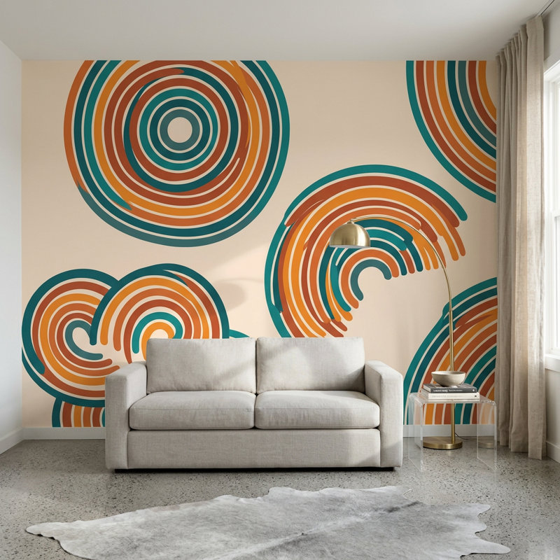 Décoration murale rétro Mid Mid Century Modern, 120 po x 96 po, Texturé non collé