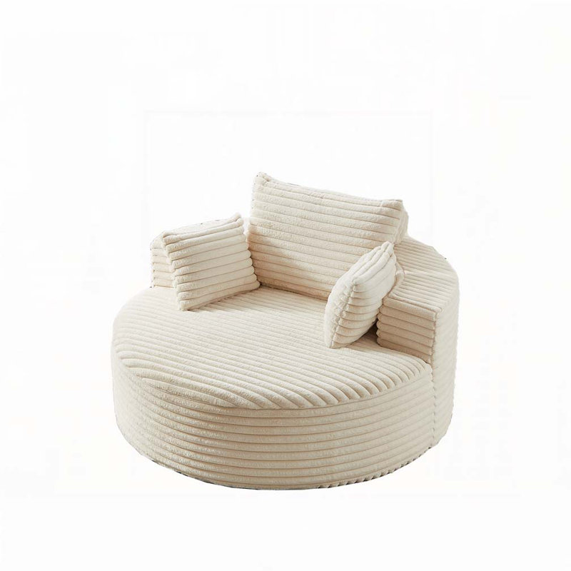 55''L Corduroy Sponge Single Sofa Armchair,No Assembly Required,, Beige Faux Fur, 34" H x 55" W x 55" D