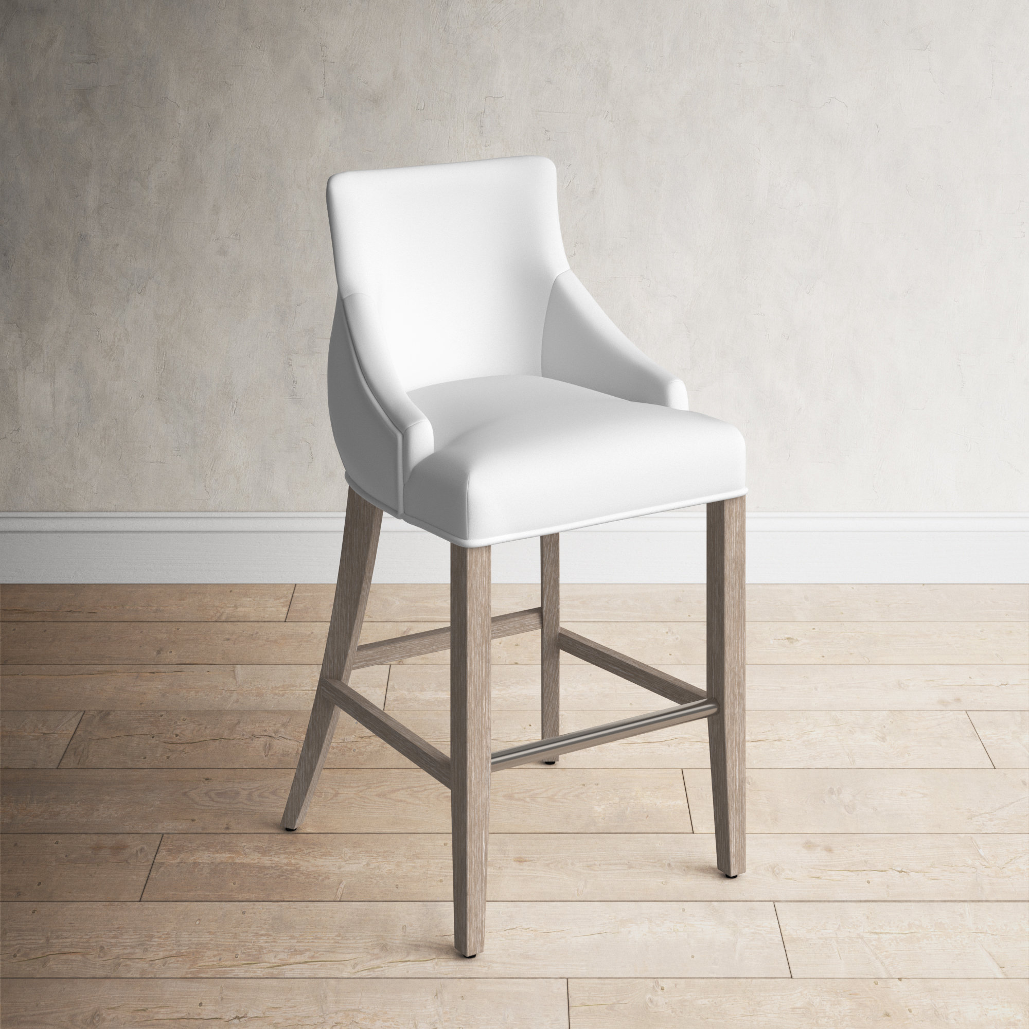 Tennyson Upholstered Stool, Counter Stool (26" Seat Height), White/Beige