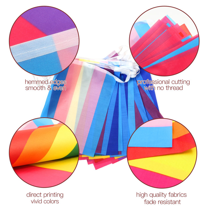Abbad 32pcs Assorted Rainbow String Flags - 4 Mixed Pennant Banners with LGBT, Pansexuality, Bisexuality, and Transgender - 32 Flags 26 Feet
