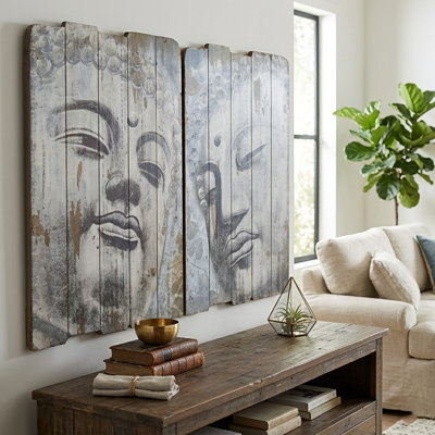 Ensemble de décoration murales en bois 2 pièces modern bouddha