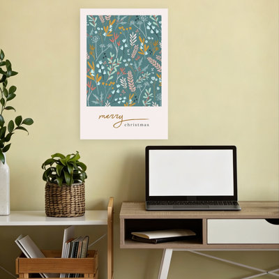 Merry Christmas Pink Modern Whimsical Abstract Nature Winter Wall Art Print