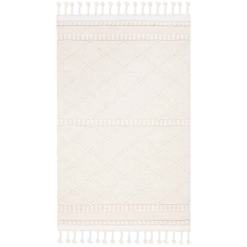 Casablanca Hand Loomed Wool/Cotton Geometric Rug in Ivory, Rectangle 8' x 10'