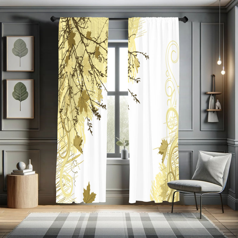 Ebern Designs Nature Curtains, Fall Earth Tones Autumn Leaf, Pair of 28", Dark Khaki, 28" W x 95" L