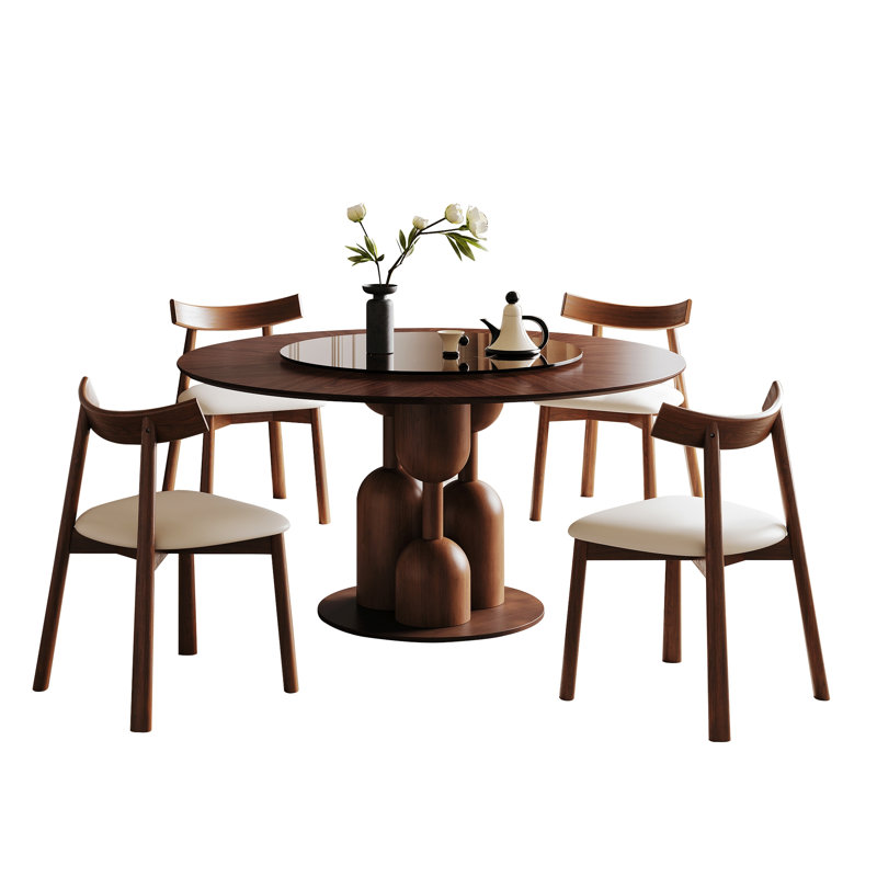 Table ronde avec chaises sans accoudoirs, ensemble de salle à manger pour salon, restaurant, 5 pièces: table, 4 chaises